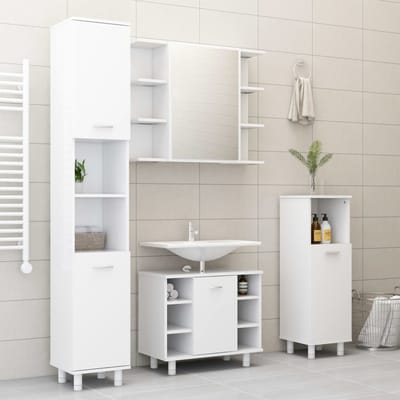 vidaXL - 4-delige - Badkamermeubelset - bewerkt - hout - wit
