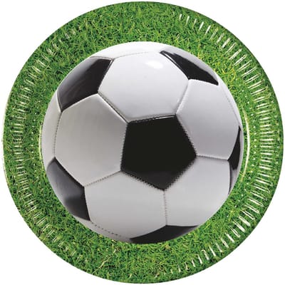 Vegaoo - 8 kartonnen voetbalfeest borden 23 cm voetbal
