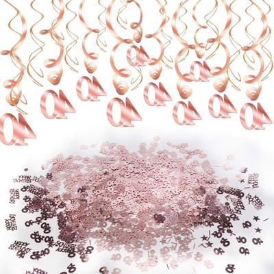 Roségouden verjaardagsfeestdecoraties, 30 stuks 40e decoratie hangende wervelingen plafonddecoraties en 40 Happy Birthday tafelconfetti (20 g) voor vrouwen