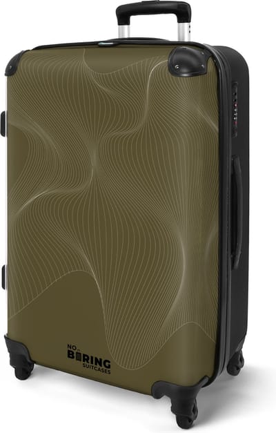 NoBoringSuitcases.com® - Koffer groot - Rolkoffer lichtgewicht - Groen met abstracte golvende lijnen - Vakantie reiskoffer met 4 wielen - Grote trolley XL - Travel suitcase large - 20 kg bagage - Ruimbagage medium met TSA slot