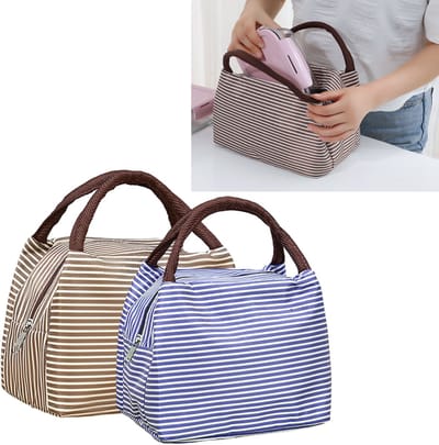 KZQ Thermische lunchtas set van 2 opvouwbare lunchkoeker geïsoleerd oxford stof 23x17x13 cm draagbaar voor school camping reizen
