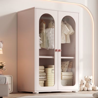 PHOEBE CAT Kinder kledingkast - Transparante acryldeuren - Keramische handgrepen - 80 × 50 × 120 cm - Roze
