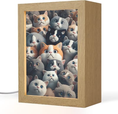 Nachtlampje 15x20 cm - Kinder lampje - Kat - Dieren - Poes - Grijs - Patronen - Kind - Tafellamp kinderkamer - Slaapkamer lamp - Bedlamp kinderen - Kinderlampje stopcontact - Wandlamp babykamer - Nachtlampjes