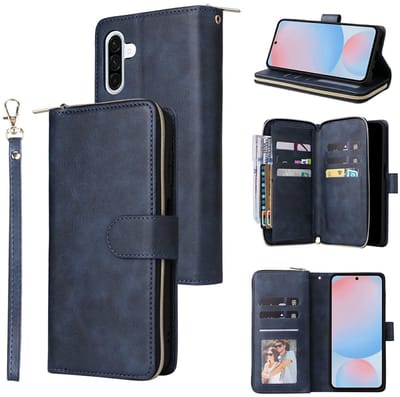 Telefoonhoesje geschikt voor Samsung Galaxy A57 5G - Portemonnee met rits - book-case hoesje - ruimte voor 9 pasjes - blauw