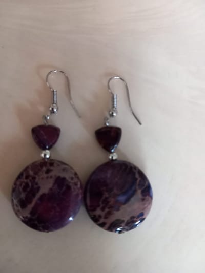 Gemstones-silver oorhangers paarse jaspis oorbellen rond 3 cm lang 925 sterling zilver haken