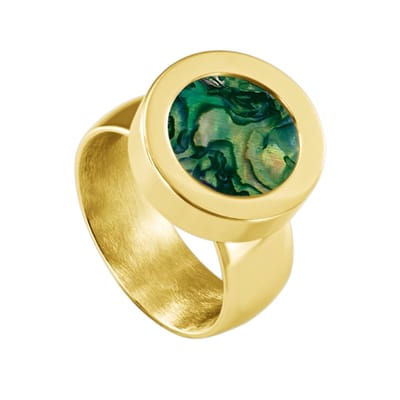 Quiges RVS Schroefsysteem Ring Goudkleurig Glans 16mm met Verwisselbare Parelmoer Groen Schelp 12mm Mini Munt