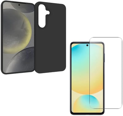 Silicone hoesje Zwart met 2 Pack Tempered glas Screen Protector Geschikt voor: Samsung Galaxy S24 FE