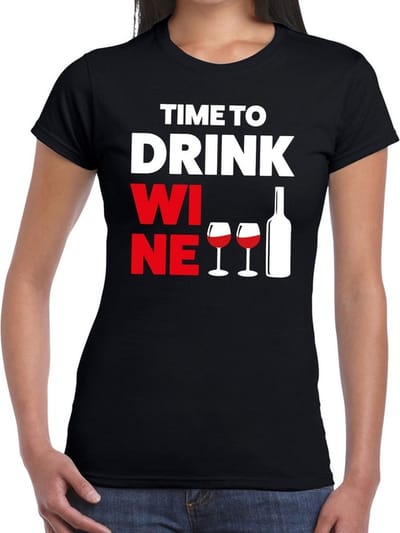 Time to drink Wine tekst t-shirt zwart dames - dames shirt Time to drink Wine XS