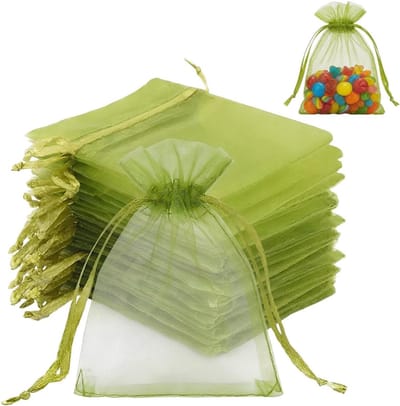 50 kleine organza-stoffen zakjes, 8 x 10 cm, legergroen, geschenkzakjes met trekkoord, voor sieraden, snoep, bruiloften en evenementen