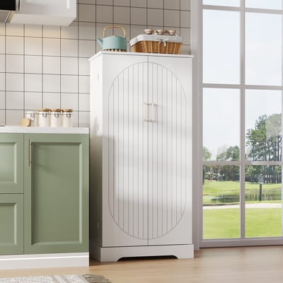 Wishdor Keukenkast - Met Led-Sensorlamp - Verstelbare Legplanken - Dubbele Deur - Wit - 60 X 35 X 128 Cm
