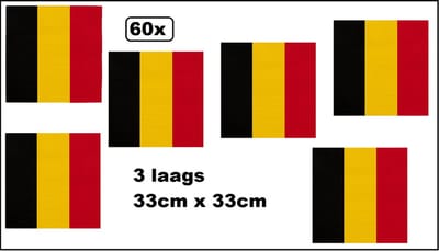 60x Servetten Belgie 33cm x 33cm - 3 laags - Servet diner eten knoeien restaurant WK 2026 BBQ thema feest verjaardag feest