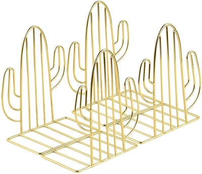 Dailygoods- Boekenhouder Antislip - Metalen Boekensteun - Decoratieve Cactus Plankhouder - Zware Boekensteunen - Robuust Ontwerp - Elegant Patroon