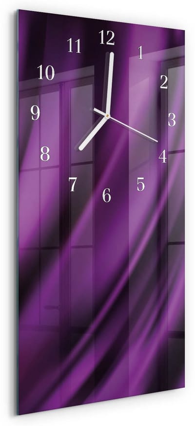 Tulup Wandklok - Abstractie Klok Glas Met Opdruk - 30x60 cm - Paars Moderne Wandklok Glas - Witte Handen - Rechthoekige Wandklok - Decoratieve Glazen Klok - Glazen Wandklok Design