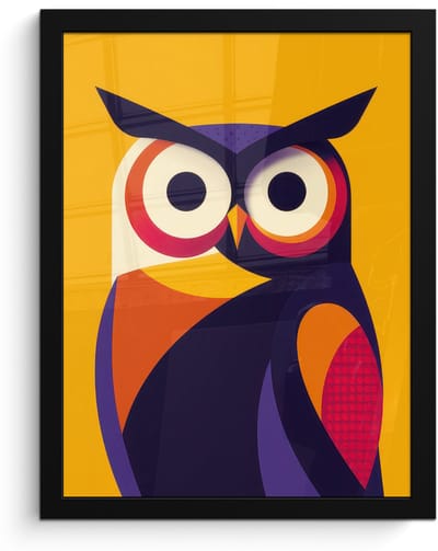 Poster in lijst - Fotolijst 30x40 cm - Posters - Uil - Grafisch - Kleurrijk - Ogen - Posterlijst zwart - Decoratie - Wanddecoratie woonkamer - Muurdecoratie slaapkamer