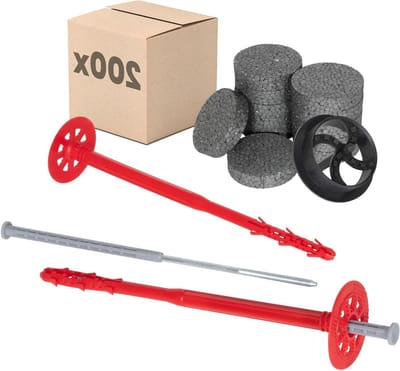 Isolatiepluggen Set - Gevelpluggen ETICS - Gevelisolatie Bevestigen - ETA-gecertificeerde Verankering - Ø10x300mm - Rood
