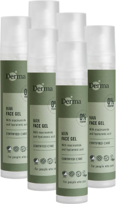 Derma Eco Man - Gezichtsgel - 6 x 50 ml - Gevoelige Huid - Parfumvrij - met Niacinamide en Hyaluronzuur