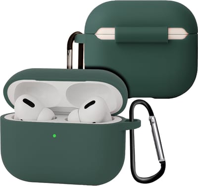 Case - Geschikt voor Apple Airpods Pro 3 - Siliconen Hoes met Clip - Silicone Hoesje Cover - Donkergroen