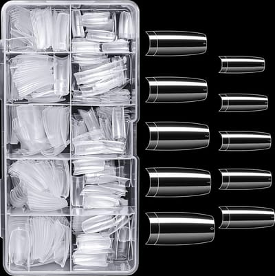Nifkos Nagel Tips - French Half Cover - 500 Stuks 10 maten - Transparant - Acryl en Gel in tipbox
