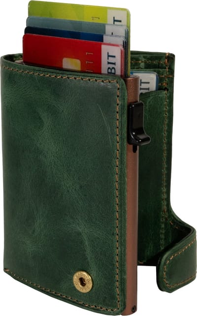 Tony Perotti Furbo Arno Pullup leren Pasjeshouder RFID met papier- en kleingeldvak - Groen/bruin