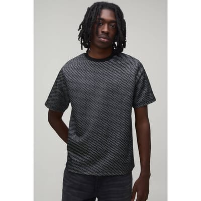 Regular Fit Jacquard T-shirt | Black | Size XS