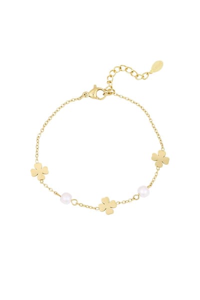 armband - parel en klaver -stainless steel - dames armband - parel