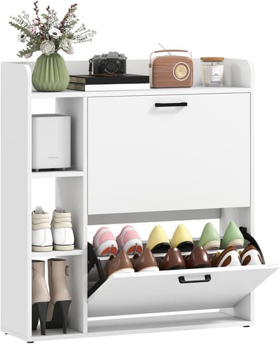 HOMCOM Opklapbare schoenenkast - Spaanplaat - 83x24x90,5cm - Wit