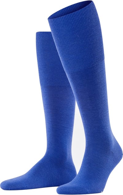 FALKE Airport lang eenkleurig wol katoen kniekousen heren blauw - maat 39-40