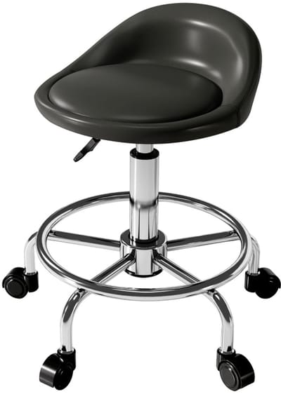 Merax Rollende Werkkruk met Rugleuning – In Hoogte Verstelbare Draaikruk 59-75 cm – 360° Draaibaar – Zwart