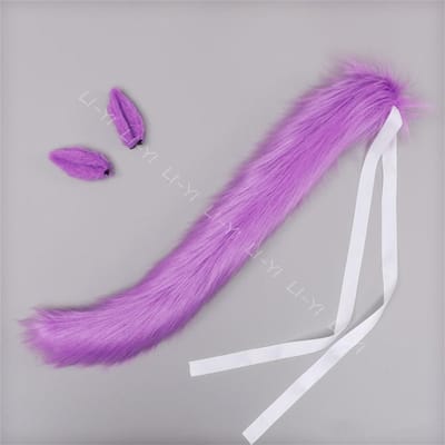 Lolita Derby Paardenoren & Staart Set - Kunstbont Oren Haarclips, Handgemaakte Paardenstaart, Japanse Anime Kostuum Accessoires ear and tail pink