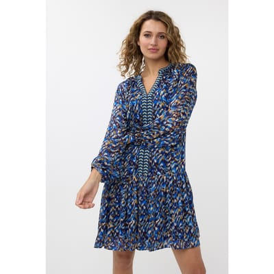 EsQualo Dress Tapes Mystery Estate Print Maat: 34 | Blousejurken Outlet | Dames | Blauw