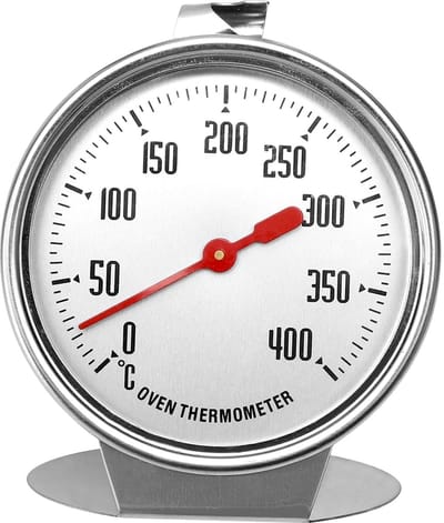 Cosensi- Kookthermometer met grote wijzerplaat - Oventhermometer - Oven thermometer - Roestvrij staal - Meetbereik 0 °C tot 400 °C - Voor op te hangen en neer te zetten
