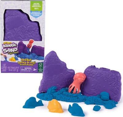 Kinetic Sand Project Planet - Koraalrif met 227 g blauw origineel Kinetic Sand en twee soorten gereedschap - milieuvriendelijk - sensorisch speelgoed