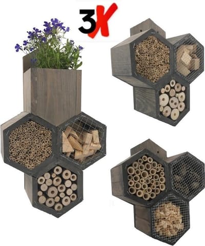 GARDEN SPIRIT Bijenhotel set van 3 - Insectenhotel Plant - Hexagon