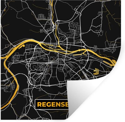 Muurstickers - Sticker Folie - Stadskaart – Kaart – Regensburg – Gold – Duitsland – Plattegrond - 100x100 cm - Plakfolie - Muurstickers Kinderkamer - Zelfklevend Behang XXL - Zelfklevend behangpapier - Stickerfolie