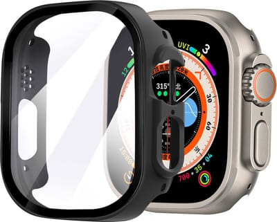Strap-it Geschikt voor Apple Watch Ultra hard Case - AW Ultra case incl glas met glas - zwart - hoesje - beschermhoes - protector - bescherming