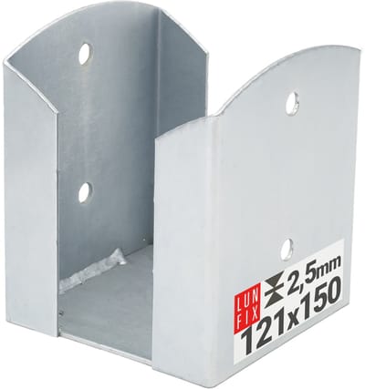 LUN FIX - Pfostendrager 121x150x2,5 mm - 1 stuk - Corrosiebestendig - Vierkante houten paal - Verzinkt staal - voor hekposten