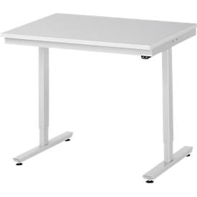 Rau ESD-werktafel Adlatus, elektrisch in hoogte verstelbaar, 28 mm spaanplaat met melamine coating, tot 150 kg, B 1000 x D 800 x H 720-1120 mm, lichtgrijs