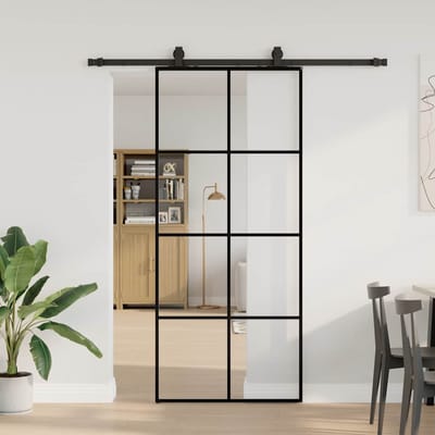 vidaXL - Schuifdeur - met - beslagset - 90x205 - cm - ESG - glas - zwart