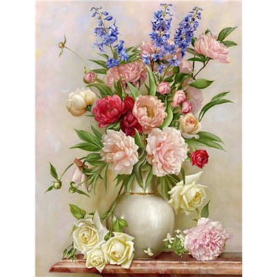5D Diamantschilderij Bloemenvaas Pioenroos Afbeelding Strass DIY Kruissteek 20X30CM beige