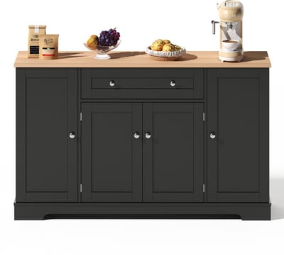 Keukenbuffet Dressoir Kast – met 1 Laden en 4 Deuren 138 cm - Zwart