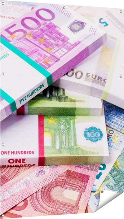 Gards Tuinposter Euro Geld Briefjes - Stapels - 100x150 cm - Tuindoek - Tuindecoratie - Wanddecoratie buiten - Tuinschilderij