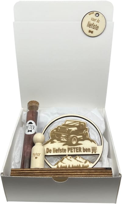 Geschenkbox liefste PETER | OFF ROAD | HELD | liefste peter | peter vragen | peter worden | peetoom vragen | peettante worden | cadeau | geschenkdoos | giftbox | allerliefste peter