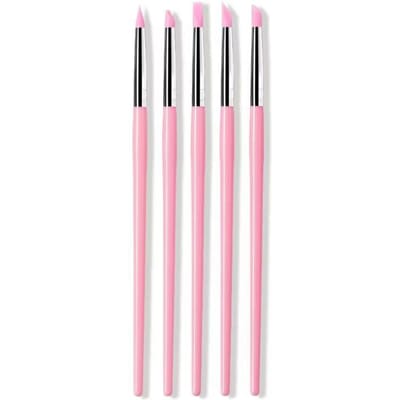 5 Stuks/Set Siliconen Nail Art Pen Kwast UV Gel Polish Tip 3D Acryl Bloem Carving Embossing DIY Stippen Polijst Kwasten Sculptuur Pen DIY Manicure Gereedschap roze
