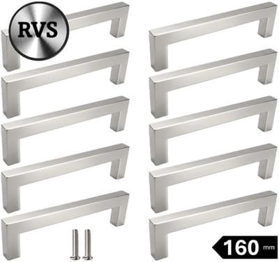 10 X MSQDESIGN Handgrepen RVS 160mm - zilvere RVS Handgreep voor keuken , kast en deurjes - Meubelgrepen RVS - Keukengreep - Kastgrepen - RVS greepjes voor keuken - zilvere handvatten RVS keuken kast - handgreep keukenkast zilver - RVS Deurgreepjes