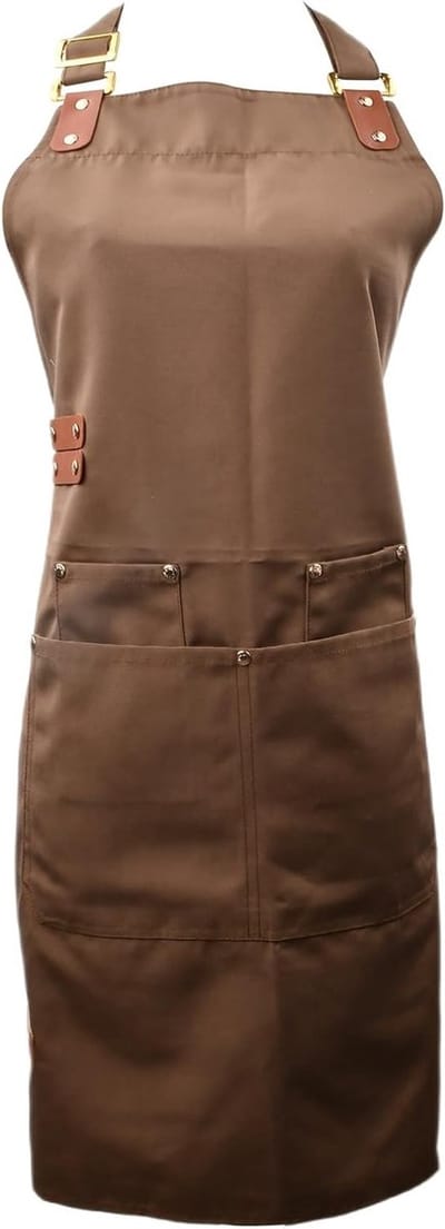 Langwerpige Unisex Schort met Verstelbare Halsband, Waterdicht Canvas Werkschort, Ideaal voor Koks, Horeca en Thuisgebruik met 4 Opbergzakken
