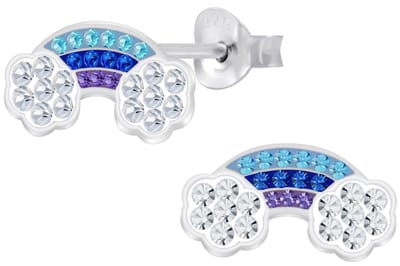 Joy|S - Zilveren regenboog oorbellen - blauw kristal - 13 x 7 mm