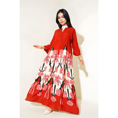 Geprinte V-hals Maxi-jurk met knoopsluiting