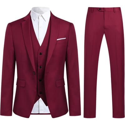 3-delig slim-fit kastanjebruin modieus pak met één knoop