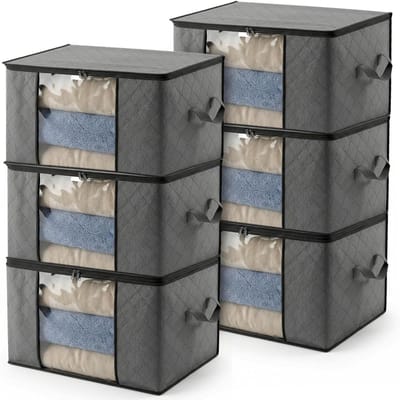 Opbergzakken - Dekbeddozen - Kleding Opbergen - Ademend Materiaal - 60 Liter 6 Stuks - Grijs