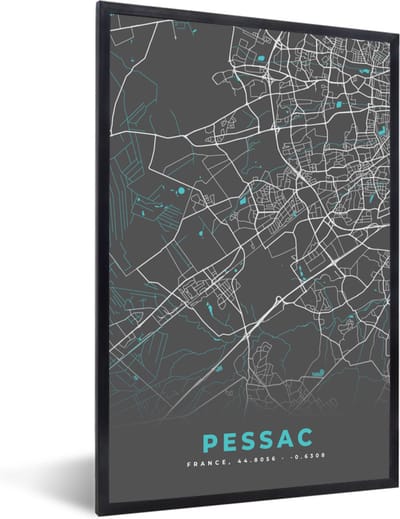 Fotolijst incl. Poster - Pessac - Frankrijk - Stadskaart - Kaart - Plattegrond - 40x60 cm - Posterlijst